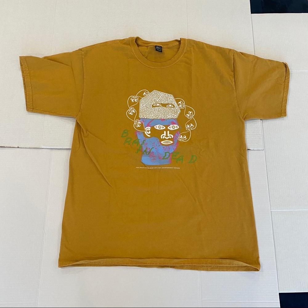Braindead Brain Dead TShirt Size Large oversized golden yellow brown streetwear